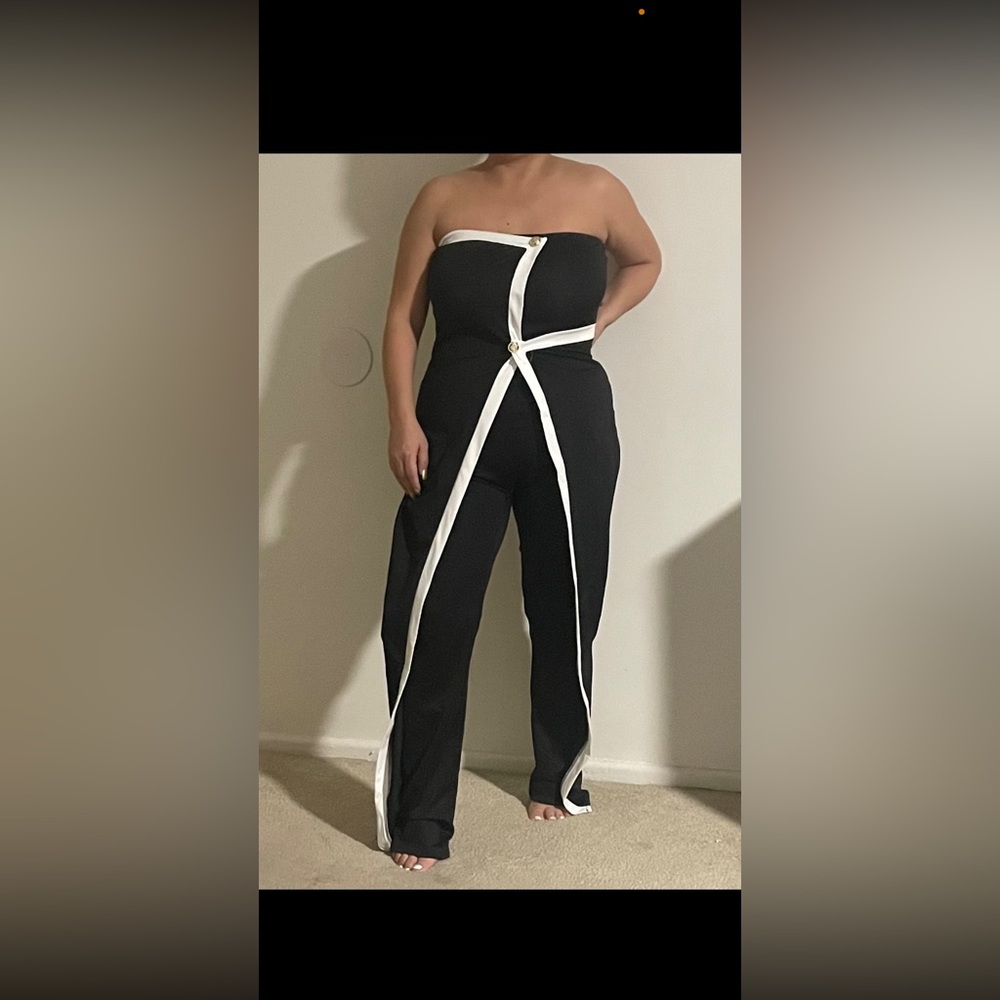 Chic Strapless Black and White Jumpsuit